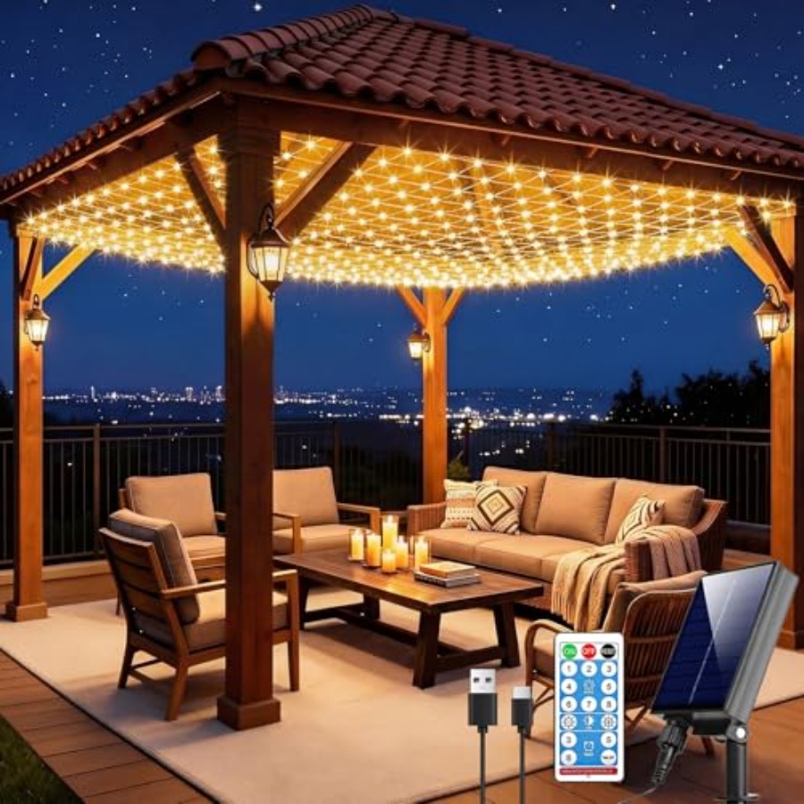 Outdoor Power For Gazebo - Güneş Enerjili Ağ Işıkları, 10x10ft Gazebo