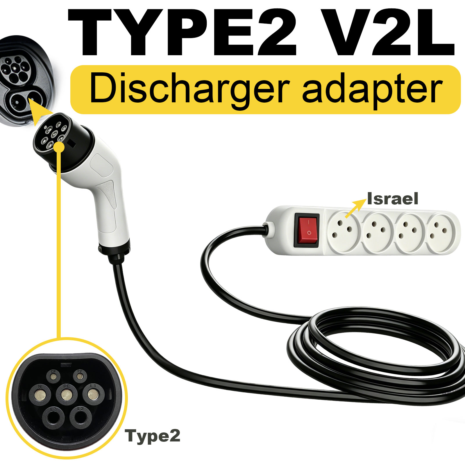 Outdoor Power Outlet - Tip2 V2L Deşarj Adaptörü İsrail Prizi