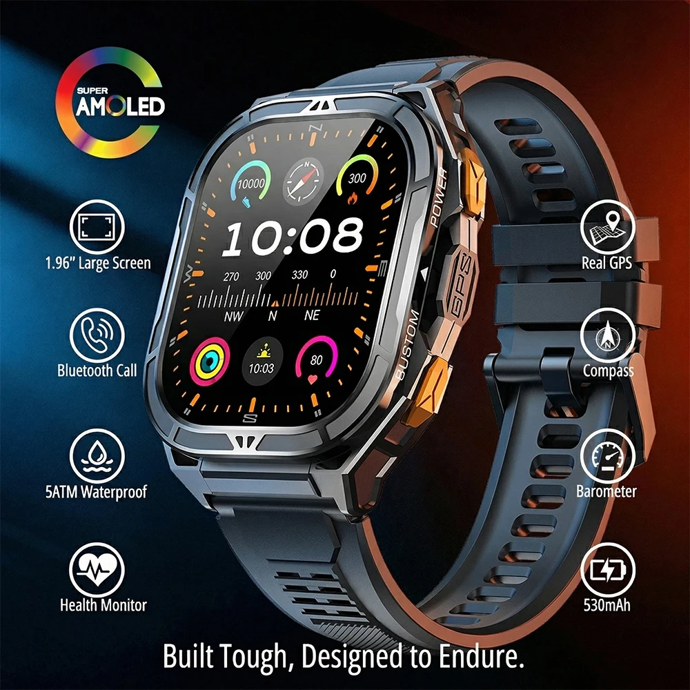 Outdoor Power Hours - Lüks AMOLED Akıllı Saat Gerçek GPS